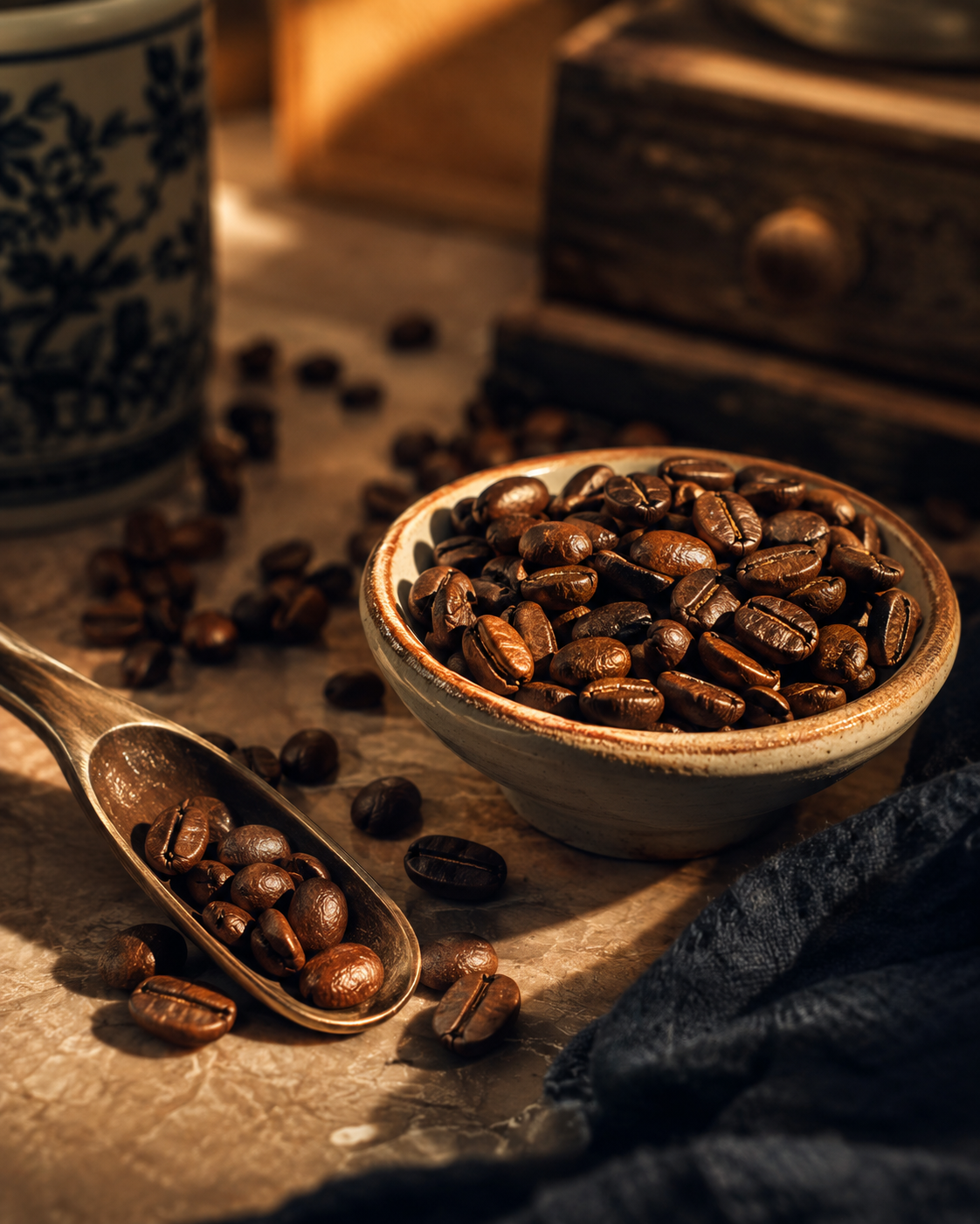 Traditional roasted coffee beans representing the story of 58CoffeePontian